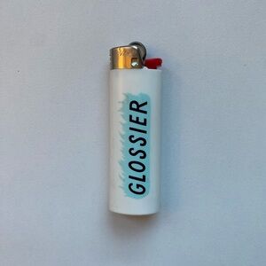 Glossier White Lighter with Blue Logo